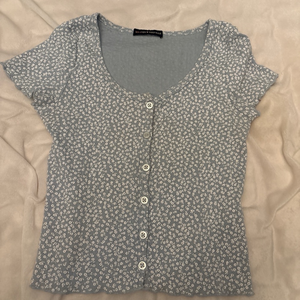 NWOT Brandy Melville Blue Floral Button Down Shirt